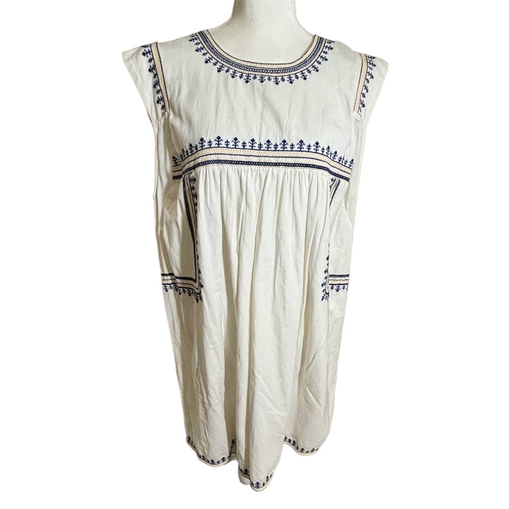 MNGO Mango Bohemien Embroidered Cream Cotton Mexican Peasant Dress Size 16 - Picture 3 of 5